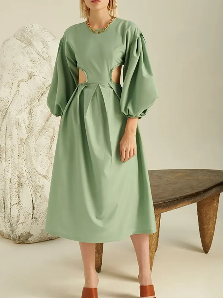 Elegancka lniana sukienka Lady Maxi z długim rękawem