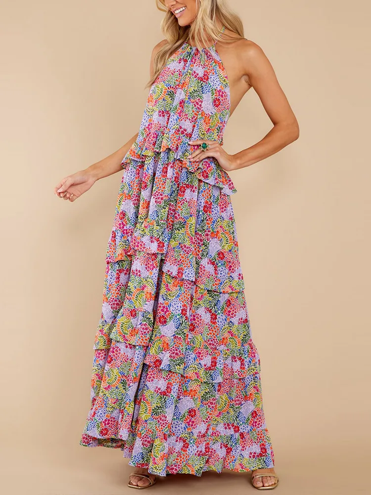 Kobiety elegancka kwiatowa bawełniana sukienka maxi
